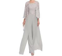 Sincemeet Abito Lungo da Donna in Chiffon a Tre Pezzi per Madre Pizzo Chiffon Madre della Sposa Abiti con Giacca