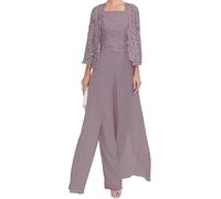 Sincemeet Abito Lungo da Donna in Chiffon a Tre Pezzi per Madre Pizzo Chiffon Madre della Sposa Abiti con Giacca