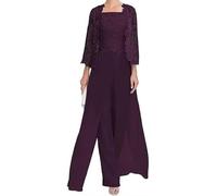 Sincemeet Abito Lungo da Donna in Chiffon a Tre Pezzi per Madre Pizzo Chiffon Madre della Sposa Abiti con Giacca