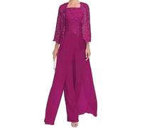 Sincemeet Abito Lungo da Donna in Chiffon a Tre Pezzi per Madre Pizzo Chiffon Madre della Sposa Abiti con Giacca