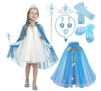 Sincere Party 11 pz Ragazza blu tulle mantello principessa mantello con gioielli di plastica e scarpe di plastica costume set regalo per la ragazza 3-8 anni