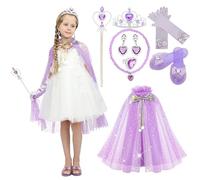 Sincere Party 11 pz Ragazza viola tulle mantello principessa mantello con gioielli di plastica e scarpe di plastica costume set regalo per la ragazza 3-8 anni