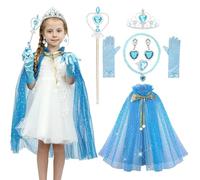 Sincere Party 9 pz Ragazza blu tulle mantello principessa mantello con gioielli di plastica costume set regalo per la ragazza 3-8 anni