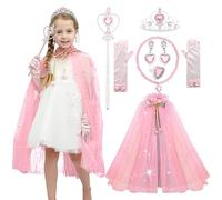 Sincere Party 9 pz Ragazza rosa tulle mantello principessa mantello con gioielli di plastica costume set regalo per la ragazza 3-8 anni