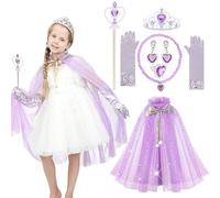 Sincere Party 9 pz Ragazza viola tulle mantello principessa mantello con gioielli di plastica costume set regalo per la ragazza 3-8 anni