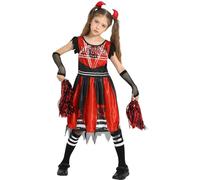 Sincere Party Costume da cheerleader zombie, abito da diavolo con pompon, collant, guanti a rete, clip S (4-6)
