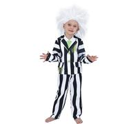 Sincere Party Costume da fantasma classico a righe bianche e nere include una giacca con camicia attaccata, cravatta, parrucca e pantaloni coordinati, M (6-8)