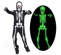 Sincere Party Costume da scheletro bagliore al buio con ossa con guanti, ottimo per bambini di 5-7 anni