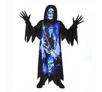 Sincere Party Il costume da Triste Mietitore Grim Reaper per bambini,Fantasma dell'oscurità,Veste nera spettrale con guanti spettrali,Maschera stampata 6-8 anni.