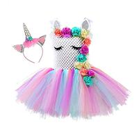 Sincere Party vestito tutu arcobaleno unicorno per festa di compleanno ragazze, Halloween, carnevale, Natale, costume cosplay unicorno 8-9 anni(130cm-140cm)