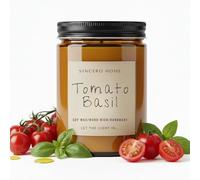 SINCERO HOME: Vela di Soia Profumata al Pomodoro e Basilico con Stoppino in Legno, 400g, Durata 60 Ore, Fatta a Mano per Decorazione, Aromaterapia e Relax in Casa