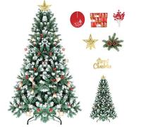 SINCHEREU Albero di Natale Artificiale 180CM, Albero di 1400 Bianco Rami Xmas Albero,45CM Iron Stand,Easy Assembly,Including 6 Different Decorations
