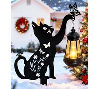 SINCOVA Luci solari in metallo a forma di gatto per esterni, giardino, cartello nero con gatto, decorazione con farfalla, palo da giardino esterno per prato, prato, patio, idee regalo uniche per