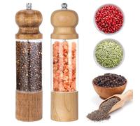 Sindax Macina Sale e Pepe, 2 Pezzi Set 8 Pollici Legno Manuale Macinapepe Spezie con Anima in Ceramica Regolabile