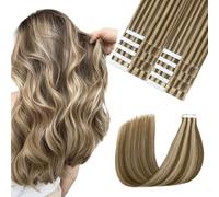 Sindra Adesivo Capelli Extension Marrone Cioccolato Misto Biondo Scuro | 50cm 20Pezzi 50g, Extension Capelli, Remy Biadesivo, Capello Umano, Liscio, 20pollici