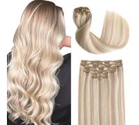 Sindra Estensioni dei capelli veri capelli umani clip ins 22 pollici evidenziato candeggina biondo cenere clip in estensioni dei capelli Remy per donna 120G 6Pcs #18p613 22 pollici