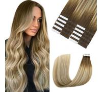 Sindra Extension adesive per capelli Remy, 50 g, 45,7 cm, con balayage sfumato da marrone noce a castano cenere e biondo, 20 pezzi, per donne #3/8/22, 45,7 cm