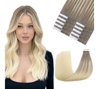 Sindra Extension Biadesive Capelli Veri Da Castano Cenere a Biondo Platino | 35cm 20Pezzi 50g, Umani Estensioni, Capelli Veri Biadesive, Capello Umano, Liscio, 14pollici