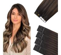 Sindra Extension capelli naturali adesivi, 50 cm, #1B/4/27 | 20 pezzi, 55 g, nero a marrone, ombra di caramello biondo, estensione adesiva per capelli naturali, invisibili, aderenti