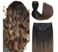 Sindra Extension di capelli umani con clip, 45,7 cm, 120 g, 6 pezzi, #1B/4 | Extension per capelli con clip, capelli umani Remy, morbidi e spessi, lisci come la seta, da nero a castano medio