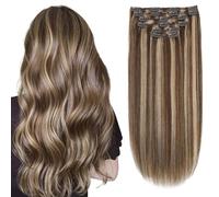 Sindra Extension per capelli con clip, 120 g, 45,7 cm, balayage da marrone cioccolato a biondo caramello, extension per donne #4/69 cm