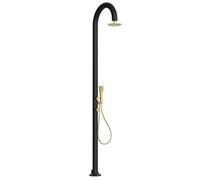 SINED Doccia in Alluminio Nero e Oro con Doccino Mobile per Acqua Calda e Fredda Soffione Rotondo Anticalcare Doppio Attacco Inferiore e Laterale Modello LUNA ALU D NERA ORO