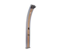 SINED Doccia Solare Grigia in Alluminio con Fascia in Legno Serbatoio da 40 Litri Altezza 224 cm Miscelatore e Rubinetto Lavapiedi Modello Ella