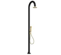 Doccia da Giardino esterno LUNA ALU D in Alluminio Doppio Attacco Dimensioni 26x37x h 223,9 cm con Miscelatore e Doccino mobile acqua calda e Fredda da esterno In Acciaio Inox 316 L Nero oro