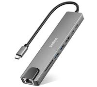 SINEHO Hub USB C 8-in-1 Multiporta con HDMI 4K@30Hz, PD 100W, USB 3.0, USB 2.0, porta dati USB-C, porta Ethernet e lettore di schede SD/TF - Compatibile con MacBook, Dell XPS, Surface Pro e altro
