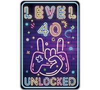 Sinekong Targa Metallo Level 40 Unlocked, Decorazione 40 Compleanno Uomo 40 Compleanno Decorazione per Gamer Divertenti Decorazione per Sala da Gioco retrò, Idea Regalo per Giocatori 20x30cm