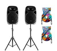 Sinextesis Impianto Audio Acustico con Coppia Altoparlanti Casse Attive e Amplificate 500W con Woofer da 10", Coppia di Aste stativi, 2 Cavi XLR da 5mt.