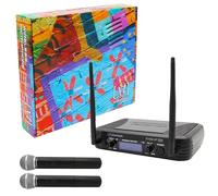 Sinextesis Radiomicrofono wireless VHF Due Canali - Doppio Palmare per karaoke domestico, riunioni, feste, ecc. Portata massima 40 mt. (XT402-2P_175)