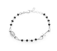 Sinfonie Bracciale Uomo Donna Rosario in Argento 925% E Perline Nere onice 21 cm (Argento)