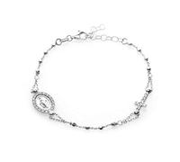 Sinfonie Bracciale Uomo Donna Rosario in Argento 925% E Perline Nere onice 21 cm (Bianco e zirconi)