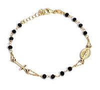 Sinfonie Bracciale Uomo Donna Rosario in Argento 925% E Perline Nere onice 21 cm (Oro)