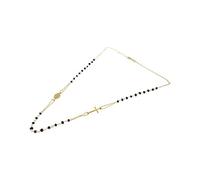 Sinfonie Collana Rosario Girocollo in Argento 925 con Pietre o grani a scelta, Croce e Medaglietta Madonna 47 cm - Made in Italy (Oro/Nero)
