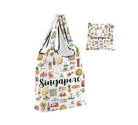 Singapore Regalo di Viaggio Acquerello Singapore Clipart Pieghevole Riutilizzabile Sacchetto della spesa Cultura Singapore Cibo Shopping Bag