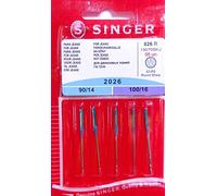 Singer, 130/705 H-J, Aghi per macchine da cucire, confezione da 5, mod. 2026, spessore 90/14 e 100/16, per jeans