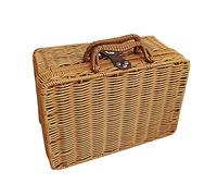 SINGFNH Valigia in rattan artificiale, cestino portaoggetti in vimini retrò, organizer per cosmetici, cinturino in pelle, chiusura in metallo, per picnic, cibo, campeggio, viaggi, S