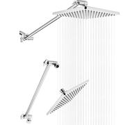 Singing Rain Soffione doccia a pioggia da 20,3 cm con braccio di estensione da 38,1 cm abbinato, soffione quadrato fisso con superficie ampia, extra lungo in altezza e angolazione regolabili, braccio
