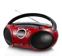 SINGING WOOD 030B Lettore CD Portatile Boombox con Bluetooth per Radio Stereo FM AM Domestica, Ingresso Aux Line, Jack per Cuffie, AC supportato o Alimentato a Batteria (Rosso Fuoco)