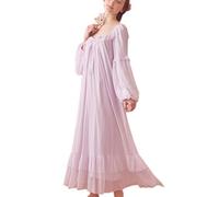 SINGINGQWEEN - Camicia da notte vintage in stile vittoriano da donna, a maniche lunghe, abbigliamento da notte e da casa, Viola, Large