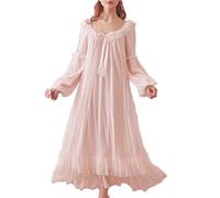 SINGINGQWEEN - Camicia da notte vintage in stile vittoriano da donna, a maniche lunghe, abbigliamento da notte e da casa, Rosa, Medium