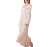 SINGINGQWEEN - Camicia da Notte Vintage in Stile Vittoriano da Donna, a Maniche Lunghe, Abbigliamento da Notte e da casa, Bianco, Large