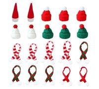 SingingWang 20 pcs Cappello Babbo Natale Mini e Sciarpa, 3 x 3 x 5 cm, Mini Cappellino Babbo Natale, Cappello Natalizi Piccolo, Decorazioni Natalizie, per Elfo, Elfi