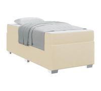 Single Bed Frame with Mattress Cream 90 x 200 cm Fabric Upholstered Wood Slat Base, Pocket Spring Mattress Medium Firmness, Modern Minimalist Design for Bedroom, Easy Assembly, 140 kg Capacity