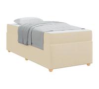 Single Bed Frame with Medium Firm Mattress Cream 90x200 cm Fabric Upholstered Platform Bed with Engineered Wood Slats Support, Modern Minimalist Design, Easy Assembly, 140 kg Weight Capacity