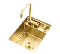 Single Bowl Kitchen Gold Workstation Stainless Steel Concealed Trough Bar Small Under Counter Basin (Color : Gold, Size 35 * 45 22cm)