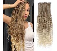 Single Dreadlock Extensions 24 Inch Light Brown to Blonde Dreads Set Synthetic Boho Braids Curly Hippie Style Dreads 30 Strands Handmade Dreads(24Inch Boho,27/613#)