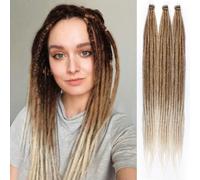 Single Dreadlock Extensions 24 Inch Light Brown to Blonde Dreads Set Synthetic Hippie Style Dreads 30 Strands Handmade Dreads(24Inch Straight,27/613#)
